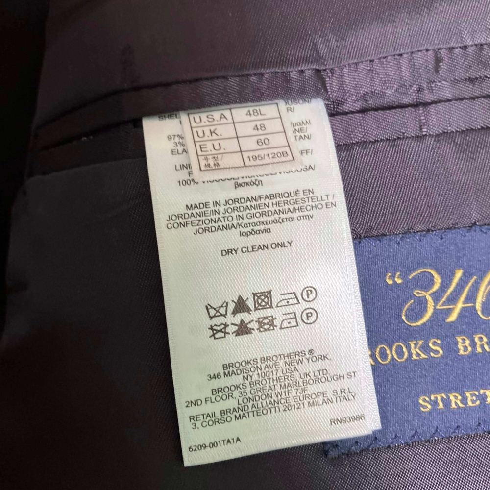 Brooks Brothers 346 Suit Mens 48L W42 L33 Navy Blue Stretch Wool 3-Button Blazer - Picture 5 of 16